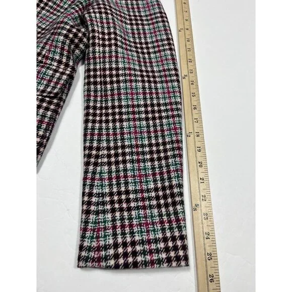 Talbots Blazer Womens 14 Pink Green Blue Houndstooth Collarless Wool Pockets - Picture 10 of 12